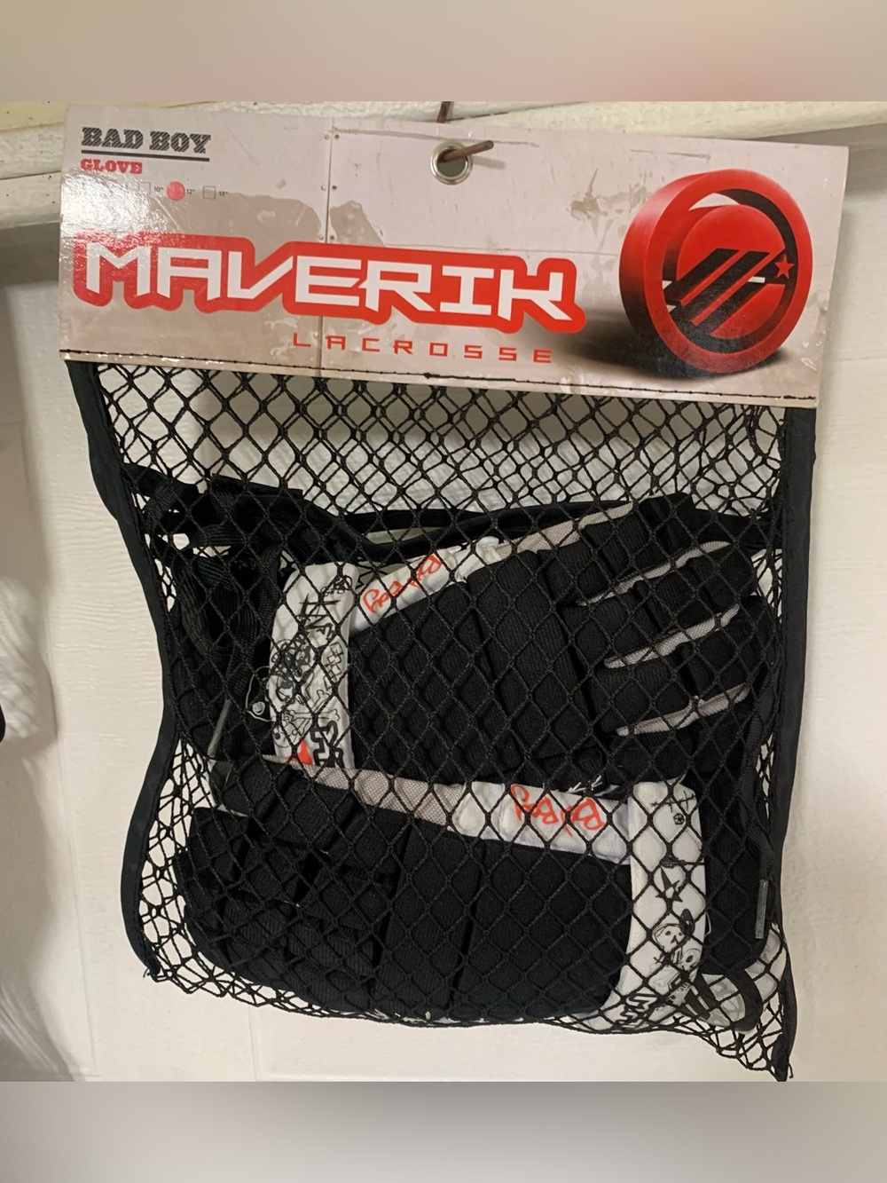 Maverik Lacrosse Bad Boy Gloves - Black & White, New in Package , size 12”
